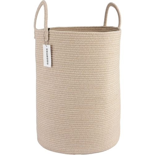 Cotton Rope Laundry Basket Hamper for Clothes Woven Storage Basket for Living Room Bedroom Boho Tall Rope Baskets for Blanket Toys Pillow Towels Baby Nursery Hamper Bin Large oatmeal