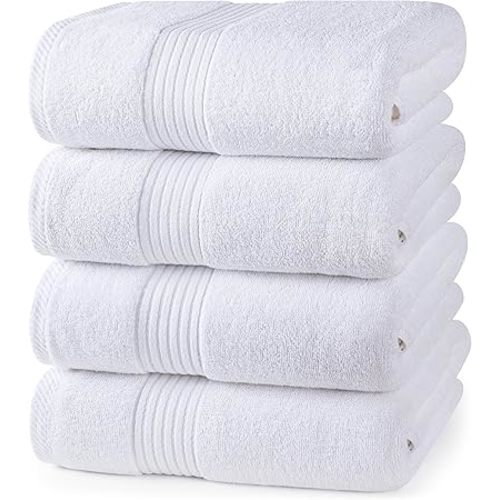 Utopia Towels 4 Pack Bath Towels Set, 27 by 54 Inches, 100% Ring Spun Cotton, Quick Dry, Highly Absorbent, Soft Feel Towels, Perfect for Daily Use, White
