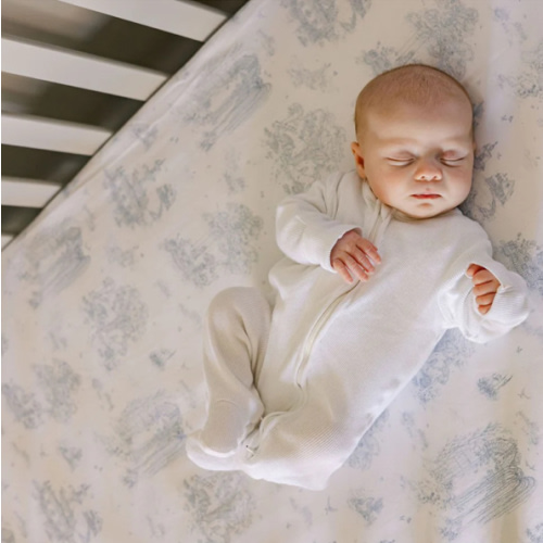 Spring Toile Blue Fitted Crib Sheet