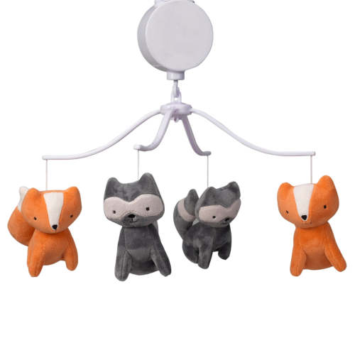 Acorn Gray/Orange Fox and Raccoon Musical Baby Crib Mobile
– Lambs & Ivy