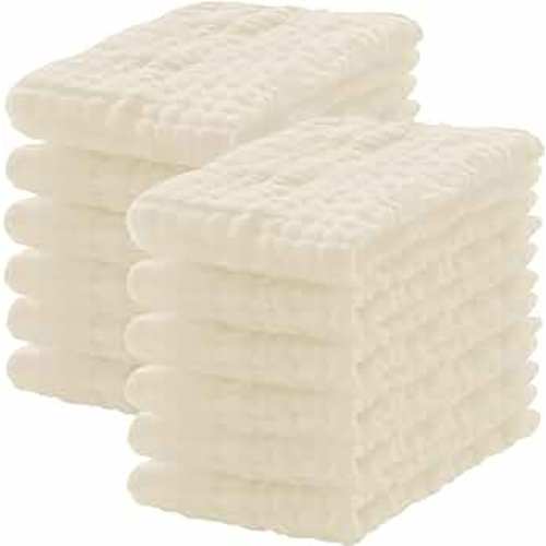 12 Pack Muslin Burp Cloths 100% Cotton Muslin Cloths Large 20''x10'' Extra Soft and Absorbent Baby Burping Cloth - Ivory