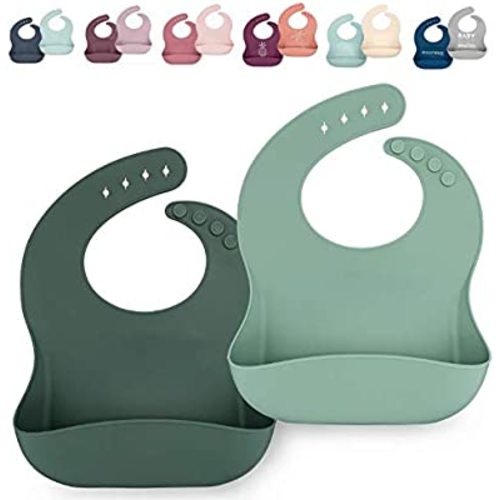 AVA + OLIVER Silicone Bib Set - Adjustable Waterproof Bibs - Set of 2