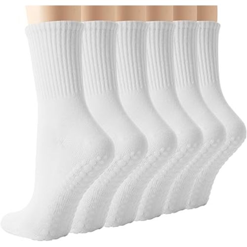 BISOUSOX Pilates Socks with Grips for Women, Yoga Grippy Barre Non Slip Crew Ballet Slipper Socks for Hospital Workout