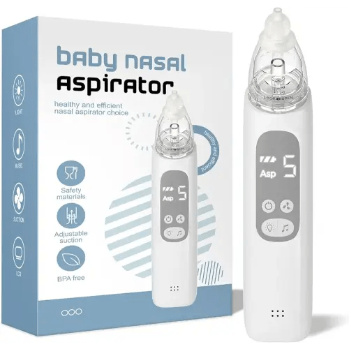 Baby Nasal Aspirator, Electric Nose Sucker with 5 Levels Suction, Soothing Light & Nursery Rhymes (White)