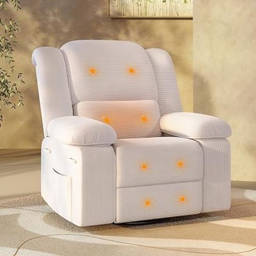 FLEXISPOT 270° Swivel Rocker Recliner for Adults, Massage Rocker Recliner Chair with Heating, Swivel Glider Sofa for Living Room, Bedroom, Nursery, Beige (XRC2)