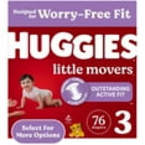 Huggies Little Movers Hypoallergenic Baby Diapers, Size 3, 76 Ct, Dermatologist-Tested