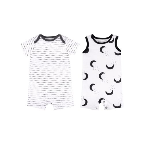 Little Star Organic Baby Boy, Girl, or Unisex Short Sleeve & Sleeveless Rompers, 2-Pack