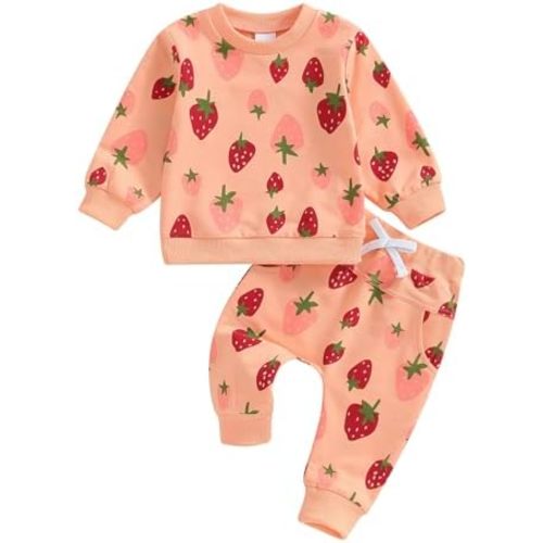 Kuriozud Toddler Baby Girl Fall Winter Clothes Cute Print Long Sleeve Crewneck Sweatshirt and Jogger Pants Set 2 Piece Outfit