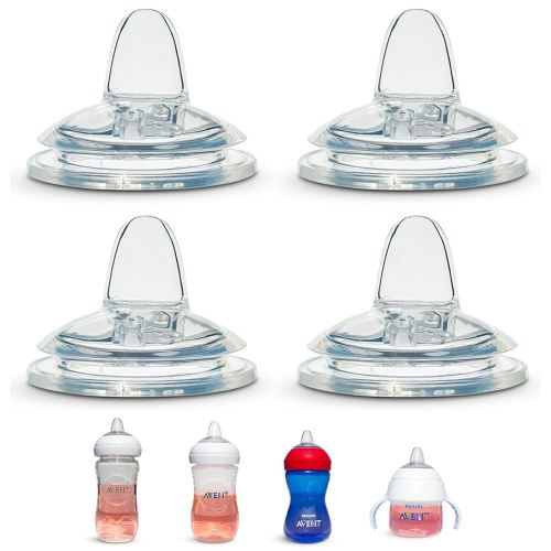 Sippy Spout Nipples for Philips Avent Natural Baby Bottles, My Grippy Spout Sippy Cup and Natural Trainer Sippy Cup | 4-Count | Food Grade Silicone| BPA-Free | 4+ Months (Sippy Spout Nipple)