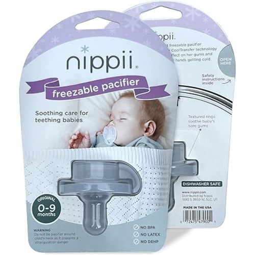 Freezable Pacifier for Baby Teething Relief - Safe Infant Teether with Cooling Effect - Easy to Clean, Medical Grade Soft Silicone - BPA Free - for Babies 0-9 Months - Made in USA