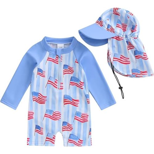 Hnyenmcko Baby/Toddler Boy Rash Guard Swimsuit Long Sleeve One Piece Zipper Swimwear Sunsuit Infant Bathing Suit Beachwear