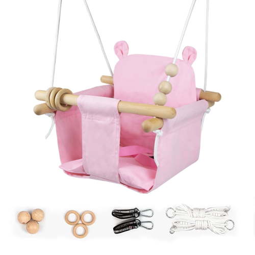 Celawork Baby Swing Seat - Canvas Hanging Seat with Safety Belt, Outdoor Baby Swing Pink
