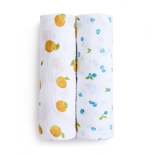 aden + anais Boutique 100% Organic Cotton Muslin Swaddle, Breathable Baby Blanket, Ideal for Boys, Girls, Newborns, Babies & Infants, Receiving Blanket, Soft and Lightweight Wrap, 2 Pack, Fresh Fruit
