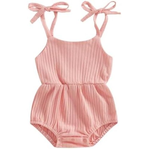 Newborn Infant Baby Girl Romper Ribbed Knit Sleeveless Spaghetti Strap One Piece Jumpsuit Bodysuit Summer Clothes