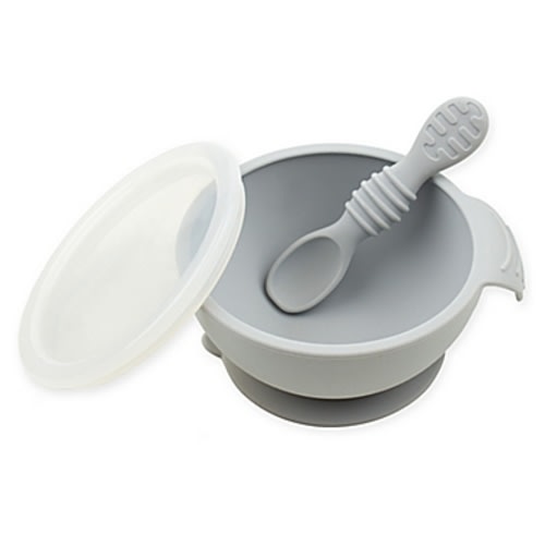 Bumkins® Silicone First Feeding Set with Lid & Spoon in - Gray