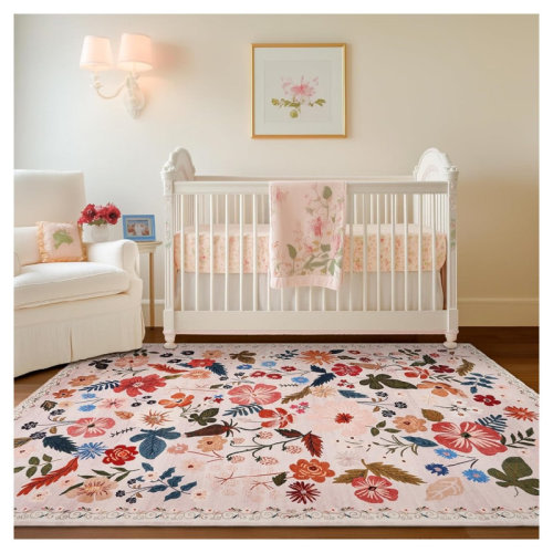 Arlmont & Co. Boho Floral Area Rugs 5X7 Soft Washable Stain Resistant Indoor Floor Carpet Rug Vintage Beige Low Pile Non Slip Rug Spring Farmhouse For Living Room Bedroom Dining Room Playroom Nursery Family Room | Wayfair