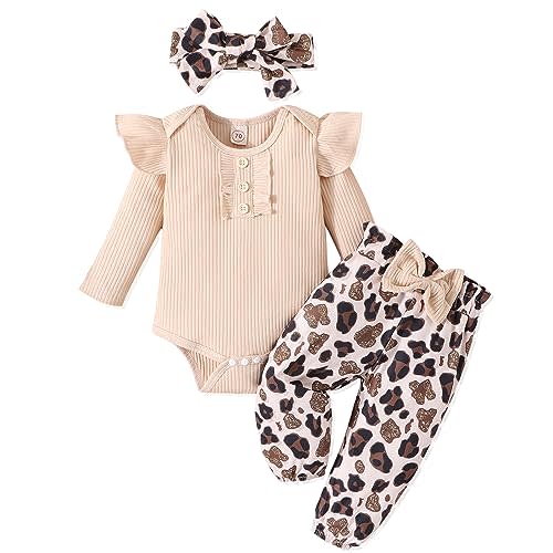 GDTOGRT Baby Girl Clothes Newborn Infant Outfits Ruffle Romper+ Floral Pants + Cute Headband Sets for Girls