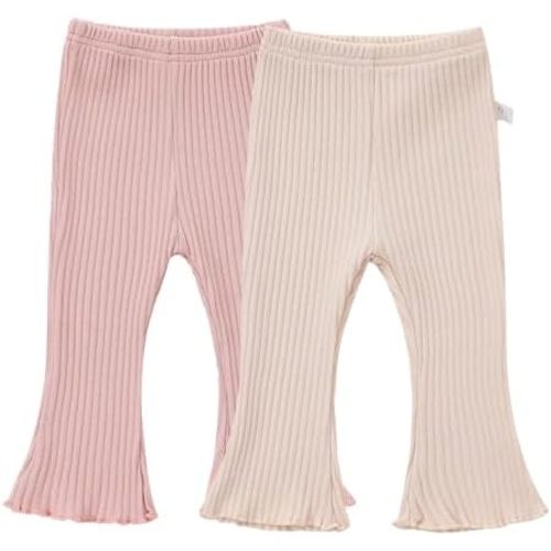 2 Pack Baby Girl Flare Pants Toddler Ribbed Bell Bottoms Solid Pants Kids Fall Winter Outfits