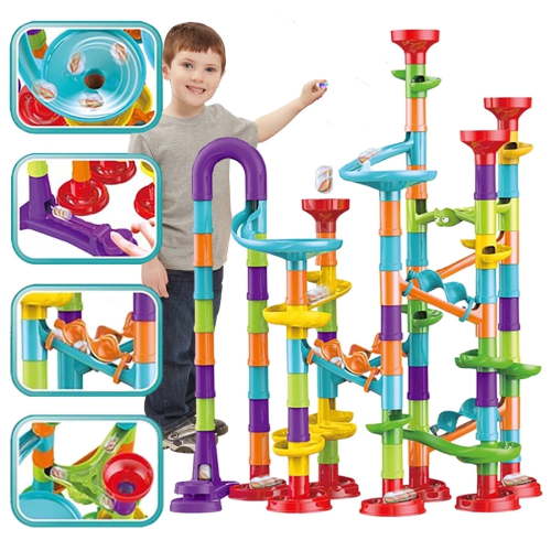 SunshineFace 113PCS Marble Run Race Coaster Set, Marble Run Railway Toys Construction Toys Building Blocks Set Marble Run Race Coaster Maze Toys for Kids,Gift for Boys Girls
