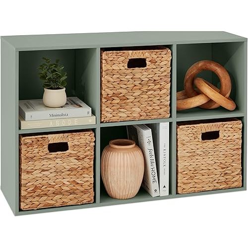 Best Choice Products 6-Cube Storage Organizer, 11in Shelf Opening, Bookcase, Display Shelf, Customizable w/ 3 Removable Back Panels – Sage