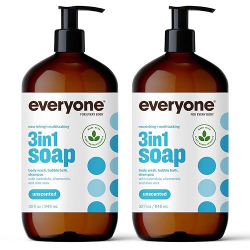 Everyone 3-in-1 Soap, Body Wash, Bubble Bath, Shampoo, 32 Ounce (Pack of 2), Unscented, made for Men and Women