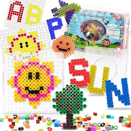 Fuse Beads kit of 1500 Large 10MM Melty Beads Perfect for Ages 4-7 with 48 Patterns and pegboard Arts and Crafts for Girls and Boys