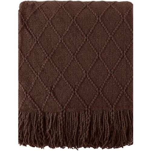 BATTILO HOME Dark Brown Throw Blanket for Couch, Chocolate Knit Throw Blankets for Home Decor, Decorative Brown Blanket for Foot of Bed, 50"x60"