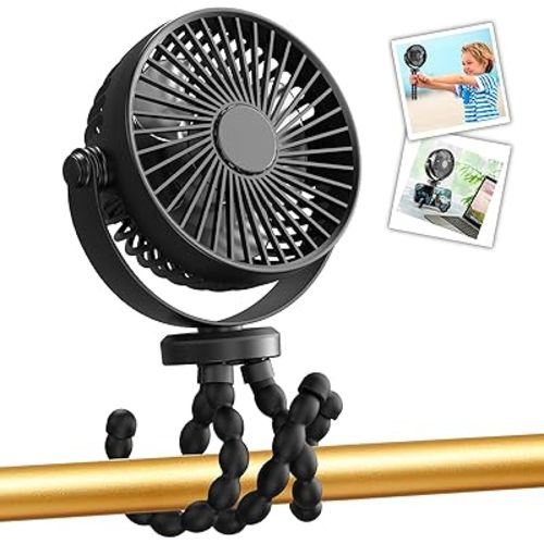 snawowo Mini Handheld Personal Portable Fan, Baby Stroller Fan, Car Seat Fan, USB or Battery Powered, with Flexible Tripod Clip on Student Bed Desk Bike Crib Treadmill Camping Traveling(Black)
