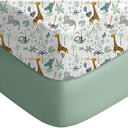 Yoofoss Baby Crib Sheets for Boys Girls, Fitted Crib Sheet 2 Pack for Standard Crib and Toddler Mattress, Super Soft Microfiber Baby Sheet 28x52x8in Green + Giraffe
