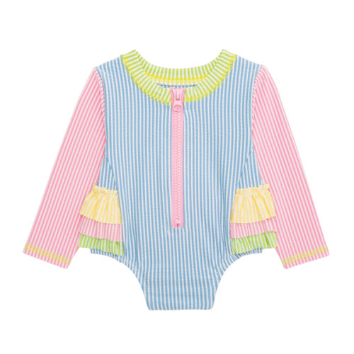 Mud Pie Ruffle Seersucker One-Piece Rash Guard– ShopBody.com