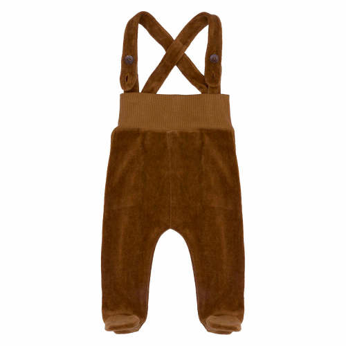 Organic Velour Footed Dungarees - Toffee