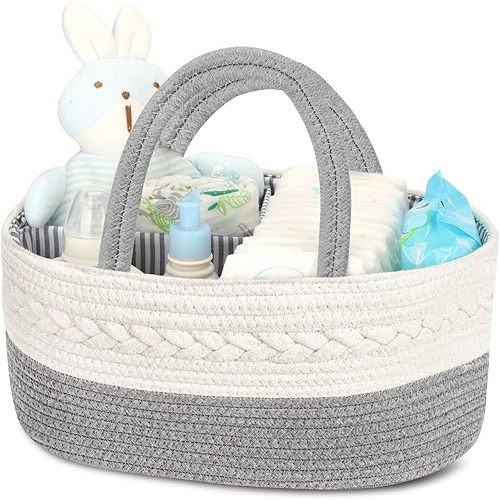 Maliton Diaper Caddy Organizer for Baby Boy- Cotton Rope Diaper Caddy, Diaper Organizer for Changing Table, Nursery Storage Caddy, Newborn Baby Must Have Items, Baby Shower Gifts