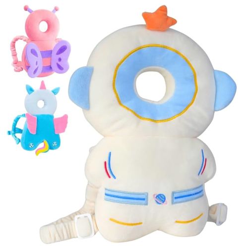 Baby Head Protector Backpack – Soft Velvet Baby Fall Back Head Protector for Walking, Adjustable Cushion Safety Pillow for Crawling, 0-36 Months Toddler Backpack Head Protection - (Astronaut)