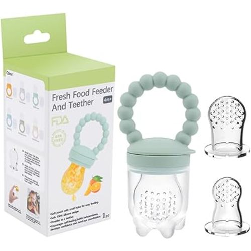 Baby Fruit Food Feeder Pacifier Teether for Babies 4 M+,Milk Frozen Set,2in1 Teether Toy Made of Soft Silicone,Feeder for Infant Safely Self Feeding,BPA-Free
