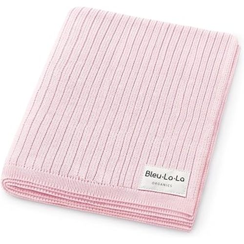 Manta orgánica acanalada para niños y niñas, 100% algodón orgánico de lujo, tejido cálido y acogedor, manta para cuna, para recién nacidos, bebés y niños pequeños (rosa rubor)