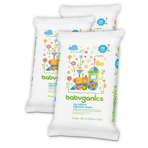 Babyganics Toy, Table & Highchair Wipes, 25 Count, 3 Pack - Unscented - 25 Count (Pack of 3)