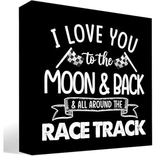 z-crange I Love You To The Moon And Back Black Wood Box Sign Desk Decor,Farmhouse Racing Checkered Flags Box Block Sign for Home Boys Room Shelf Table Decor Decorations…