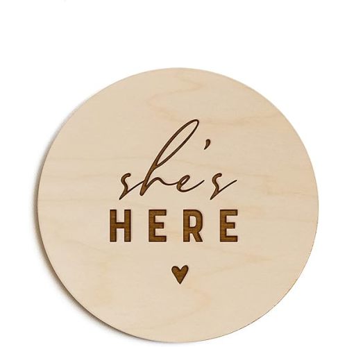 The Cotton & Canvas Co. She's Here Newborn Baby Girl Announcement, Nursery Sign, Nursery Decor, Baby Shower, Modern, Wooden Plaque, Birth Prop, New Mom Gift