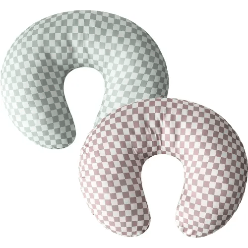 Little Jump 2 Pack Nursing Pillow Cover - Stretchy and Soft Nursing Cover for Breastfeeding Pillows, Comfortable Slipcover for Baby Boy and Girls. (Coffee & Green Checkered)