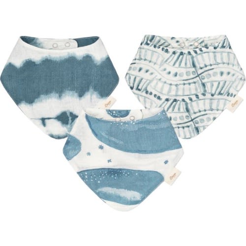 CRANE BABY 3-Pack Cotton Muslin Bandana Baby Bibs, Blue