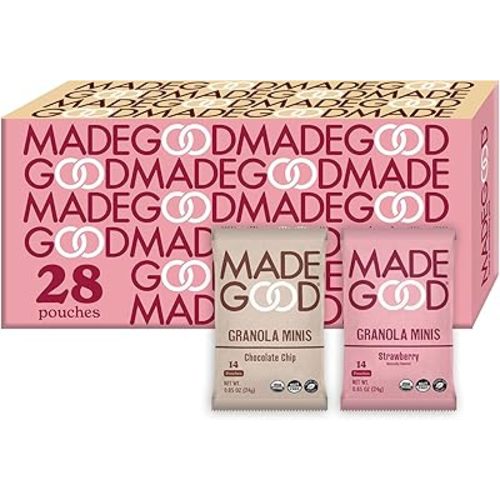 MadeGood Granola Minis Chocolate Chip & Strawberry Variety Pack (28 Count) Gluten Free and Organic Snacks