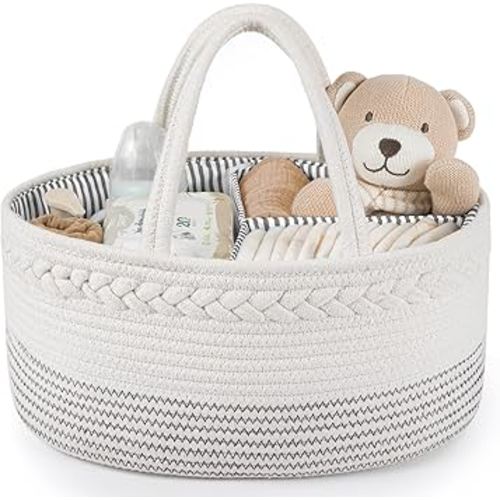 Maliton Baby Diaper Caddy Organizer, Cotton Rope Diaper Caddy Basket, Large Storage Basket for Newborn Boys and Girls, Gift for Baby Shower List, Newborn Essentials