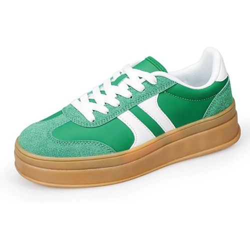 Women's Thick Sole Retro Fashion Sneakers Classic Walking Shoes Thick Rubber Lace-Up Footwear Anti Slip Trainers
