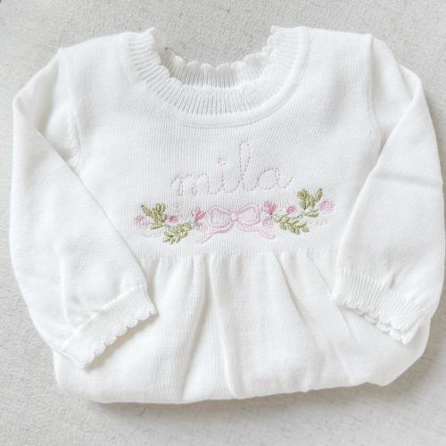 Personalized Embroidered Knit Gown | Elegant Floral Design | Heirloom Gift | Baby Shower Gift | Monogrammed | Custom Keepsake | Baby Girl
