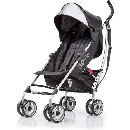 Summer Infant 3Dlite Convenience Stroller, Black – Lightweight, with Aluminum Frame, Large Seat Area, Mesh Siding, 4 Position Recline, Extra Large Storage Basket – for Travel