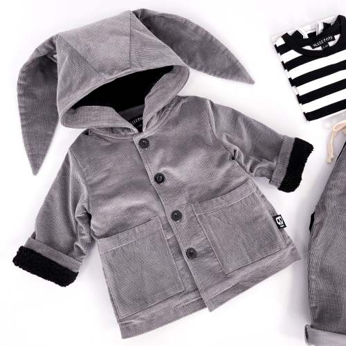 NOT SO BASIC CORD GREY BUNNY EAR COAT