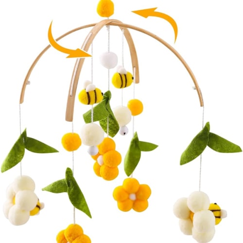 OESSUF Baby Mobile for Crib Crib Nursery Mobile for Boys Girls Boho Bee Flower Nursery Decor Soothe Toy Baby Shower Set for Infant Bedroom Hanging Decoration Toy(Bee)