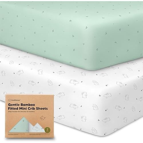 Pack and Play Sheets Fitted, 2-Pack Mini Crib Sheets - Pack N Play Sheets, Organic Fitted Crib Sheet for Pack and Play Mattress, Playard Baby Crib Sheets, Crib Sheets Neutral for Boys (Butterflies)