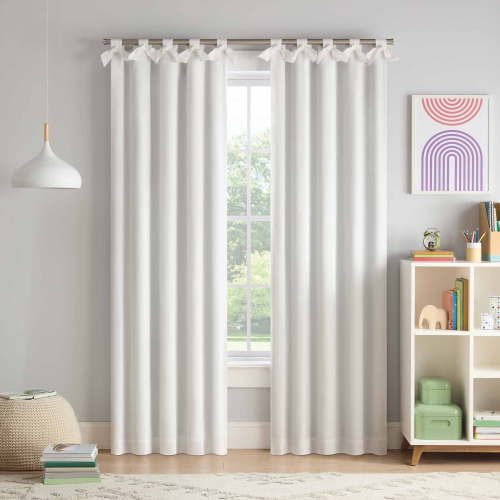 Eclipse Kids Bow Tab Top 100% Blackout 84" long x 40" wide Curtain panel in White