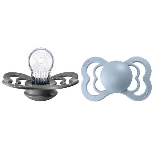 BIBS Pacifiers - Supreme Collection | BPA-Free Baby Pacifier | Made in Denmark | Set of 2 Iron/Baby Blue Color Premium Soothers | Size 6-18 Months
